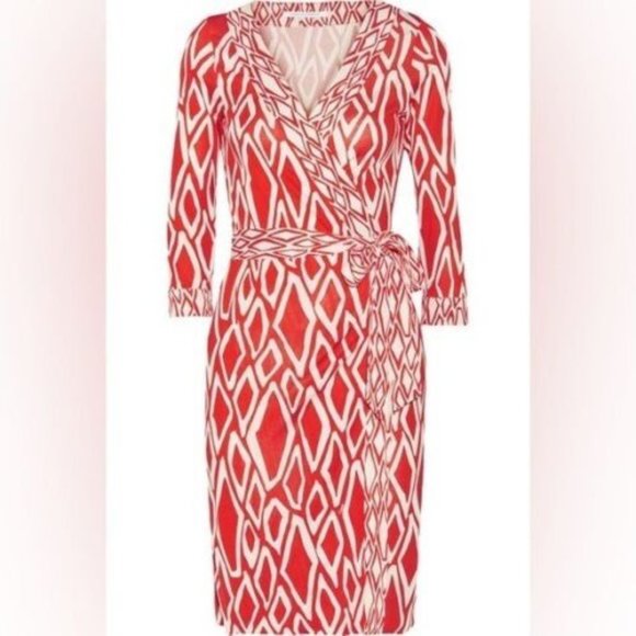 Diane von Furstenberg | Women's Size 6 Banded Julian Dress Red Ikat - Picture 1 of 12